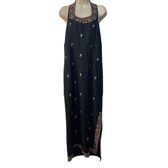 Kenar Dresses & Skirts - Kenar Halterneck Embroidered Maxi Dress with a Slit on the Left Side Black Sz 16